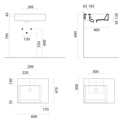 KUBE X keramické umyvadlo 60x47cm, s odkládací plochou vpravo, bez otvoru, bílá mat (9438009)
