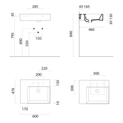 KUBE X keramické umyvadlo 60x47cm, s odkládací plochou vlevo, bez otvoru, bílá mat (9439009)