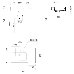 KUBE X keramické umyvadlo 80x47cm, s odkládací plochou vpravo, bez otvoru, bílá ExtraGlaze (9456011)