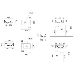 KUBE X keramické umývátko 40x23cm, bez otvoru, pravé/levé, creta mat (9484008)