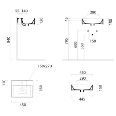 KUBE X keramické umyvadlo 45x35cm, černá mat (9485126)