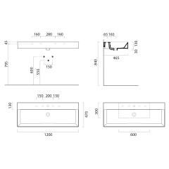 KUBE X keramické umyvadlo 120x47cm, broušená spodní hrana, černá mat (94249126)