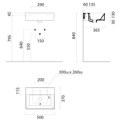 KUBE X keramické umyvadlo 50x37cm, broušená spodní hrana, 3 otvory, bílá ExtraGlaze (94479311)