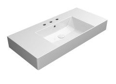 KUBE X keramické umyvadlo 100x47cm, s odkládacími plochami, broušená spodní hrana, 3 otvory, bílá ExtraGlaze (94519311)