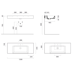 KUBE X keramické umyvadlo 120x47cm, s odkládacími plochami, broušená spodní hrana, bílá mat  (94529109)