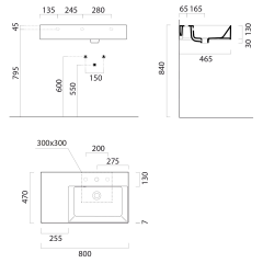 KUBE X keramické umyvadlo 80x47cm, s odkládací plochou vlevo, broušená spodní hrana, bez otvoru, bílá mat (94579009)