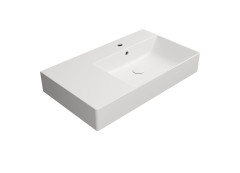 KUBE X keramické umyvadlo 80x47cm, s odkládací plochou vlevo, broušená spodní hrana, bílá mat (94579109)