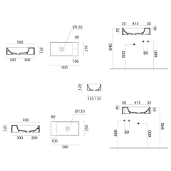 KUBE X keramické umývátko 50x25cm, bez otvoru, pravé/levé, blush mat (9486024)