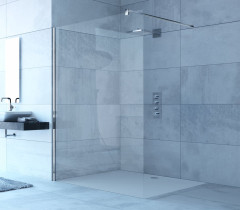 Walk-In boční stěna samostatně stojící, příčná vzpěra, tloušťka skla 8mm, (NX17), stříbrná pololesklá 069