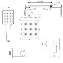 CUBEMIX podomítkový sprchový set s pákovou baterií, 2 výstupy, vyústění, černá mat (CM042B-01)