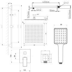 CUBEMIX podomítkový sprchový set s pákovou baterií, 2 výstupy, posuvný držák sprchy, černá mat (CM042B-02)