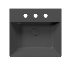 KUBE X keramické umyvadlo 50x47cm, broušená spodní hrana, 3 otvory, černá mat (94309326) (4)