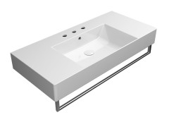 KUBE X keramické umyvadlo 100x47cm, s odkládacími plochami, broušená spodní hrana, 3 otvory, bílá ExtraGlaze (94519311) (3)