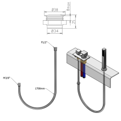 Sprchová průchodka na okraj vany včetně hadice F1/2"-M3/8", kulatá, chrom ( 1205-04 ) (25)