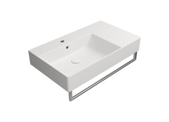 KUBE X keramické umyvadlo 80x47cm, s odkládací plochou vpravo, broušená spodní hrana, bílá mat (94569109) (3)