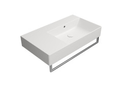 KUBE X keramické umyvadlo 80x47cm, s odkládací plochou vlevo, broušená spodní hrana, bez otvoru, bílá mat (94579009) (4)