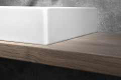 KUBE X keramické umyvadlo 80x47cm, s odkládací plochou vlevo, broušená spodní hrana, bílá mat (94579109) (3)