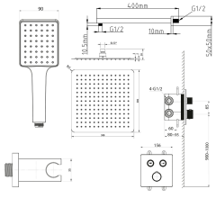 SMART SELECT podomítkový sprchový set s termostatickou baterií, 2 výstupy, vyústění, černá mat (RP042B-01)