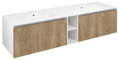 LOREA skříňka s dvojumyvadlem 161x46x51,5cm (70+20+70cm), dub alabama/bílá mat (LE070-2231-08)