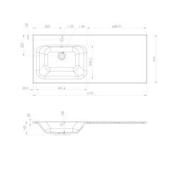 LOREA skříňka s umyvadlem 121x46x51,5cm (90+30cm), levá, dub collingwood/černá mat (LE090-1935-L-03) (4)