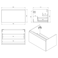 LOREA skříňka s umyvadlem 101x46x51,5cm (80+20cm), levá, dub alabama/bílá mat (LE080-2231-L-02) (2)