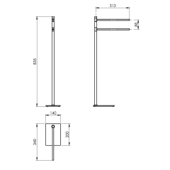 TRILLY stojan s držákem ručníků, hranatý, gun metal (TR3181)