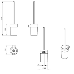 PIRENEI WC štětka závěsná, mléčné sklo, gun metal (PI330381)