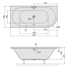 VIVA L asymetrická vana 175x80x47cm, šedá (70119.30)