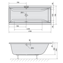 CLEO obdélníková vana 170x70x48cm, šedá (74611.30)