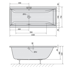 CLEO obdélníková vana 150x75x48cm, šedá (27611.30)