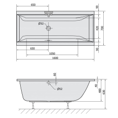 CLEO obdélníková vana 160x70x48cm, ivory (73611.40)