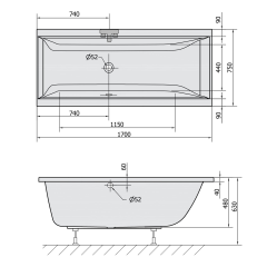 CLEO obdélníková vana 170x75x48cm, ivory (94611.40)