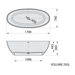 NOYA volně stojící vana, solid surface, 170x76x56cm, bílá mat (92330)