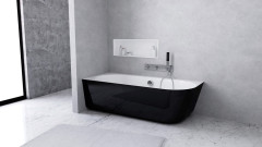 SUSSI L rohová stojící vana, litý mramor 150x70x50cm, černá/bílá (93241L) (3)