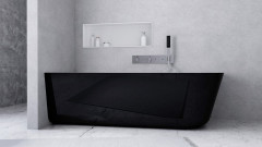 SUSSI L rohová stojící vana, litý mramor 150x70x50cm, černá/bílá (93241L) (5)