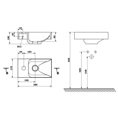PICCOLINO betonové umývátko 30,8x17cm, baterie vlevo, písková (PK30014)