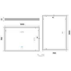 Černé LED zrcadlo 1000x700 se dvěma dotykovými senzory (ZPC 13004VX-90)