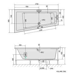 ANDRA L hydromasážní vana, 170x90x45cm, Active Hydro-Air, chrom (81111.2010)