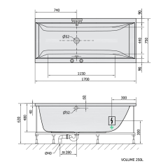 CLEO hydromasážní vana, 170x75x48cm, Attraction Hydro-Air, chrom (94611.4010)