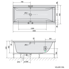 CLEO hydromasážní vana, 180x90x48cm, Highline Hydro-Air, chrom (13111.6010)