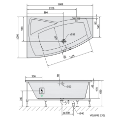 EVIA L hydromasážní vana, 160x100x47cm, Attraction Hydro-Air, chrom (11611.4010)
