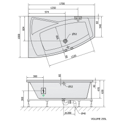 EVIA L hydromasážní vana, 170x100x47cm, Active Hydro-Air, chrom (21611.2010)