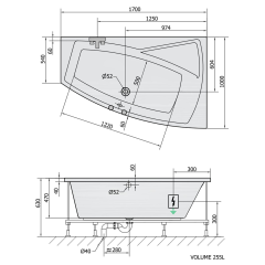 EVIA R hydromasážní vana, 170x100x47cm, Active Hydro-Air, chrom (22611.2010)
