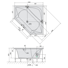FLOSS hydromasážní vana, 145x145x50cm, Active Hydro-Air, chrom (98611.2010)