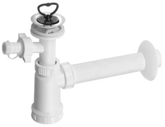 Umyvadlový sifon s odbočkou, nerez výpust, zátka s uchem, DN40, bílá (151.114.0)