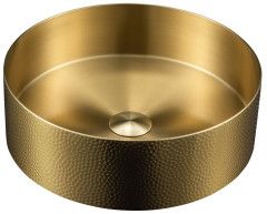AURUM nerezové umyvadlo na desku, průměr 38 cm, včetně výpusti, tepané, zlato mat (AU201-T)