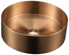 AURUM nerezové umyvadlo na desku, průměr 38 cm, včetně výpusti, tepané, měď mat (AU301-T)