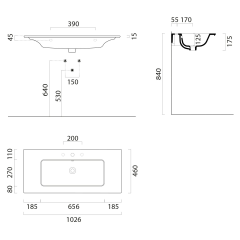 PURA keramické umyvadlo Slim 102x46cm, creta mat (8886108)