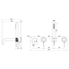 ULTRASAN podomítková vanová baterie s hubicí a ruční sprchou, 2 výstupy, černá mat/chrom (UT093VBC)