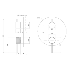 ULTRASAN podomítková sprchová baterie, 2 výstupy, otočný přepínač, černá mat/chrom (UT043VBC)